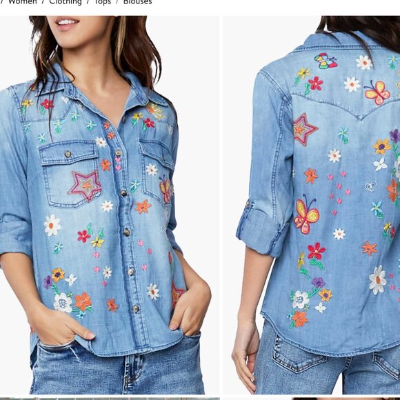 Billy T Sketchbook Embroidered Button-Up Denim Shirt Size Large - Picture 16 of 16